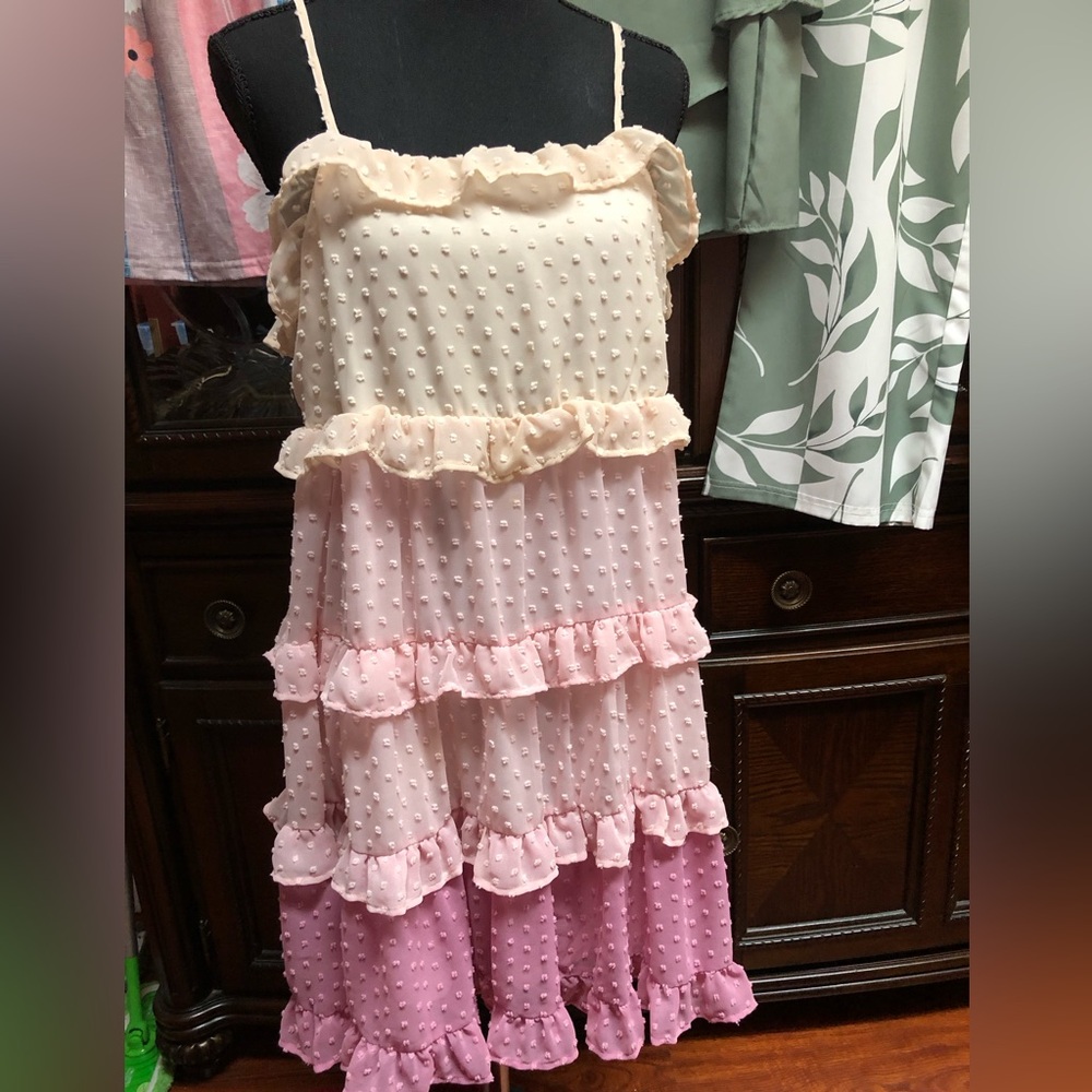Pink and Cream Ruffled eyelit  Dress - Picture 15 of 15